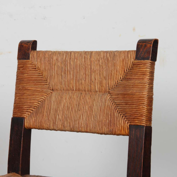 Chaise paillée en bois massif, travail français, 1940 - 