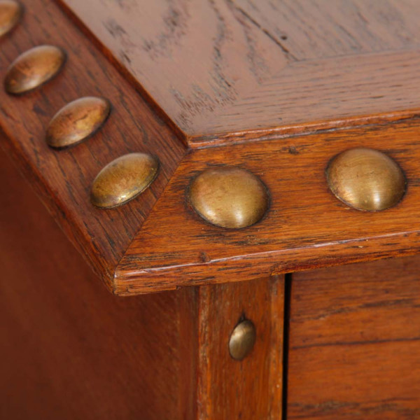 Oak and brass desk in the style of Charles Dudouyt, 1940 - 