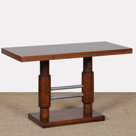 Table basse moderniste en bois et métal chromé, 1930 - 