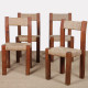 Suite de 4 chaises paillées en bois massif, 1950 - 