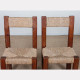 Set of 4 solid wood straw-seated chairs, 1950 - 