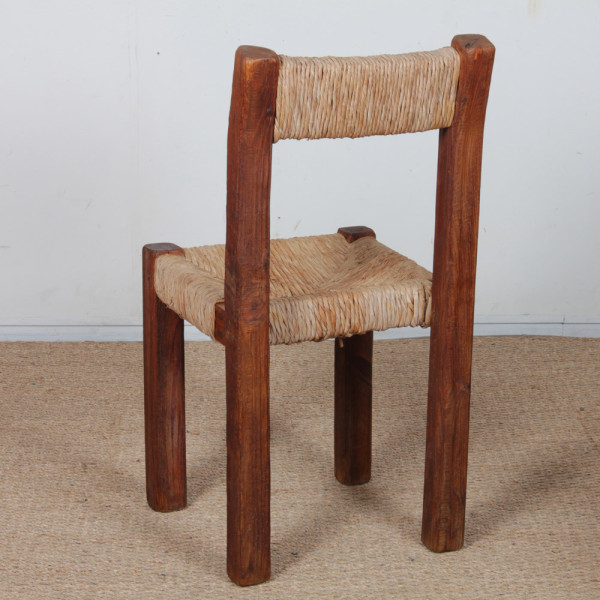 Suite de 4 chaises paillées en bois massif, 1950 - 