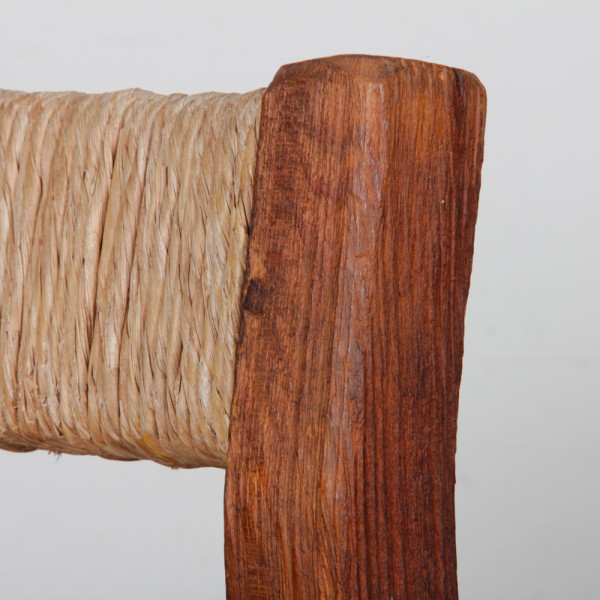 Suite de 4 chaises paillées en bois massif, 1950 - 