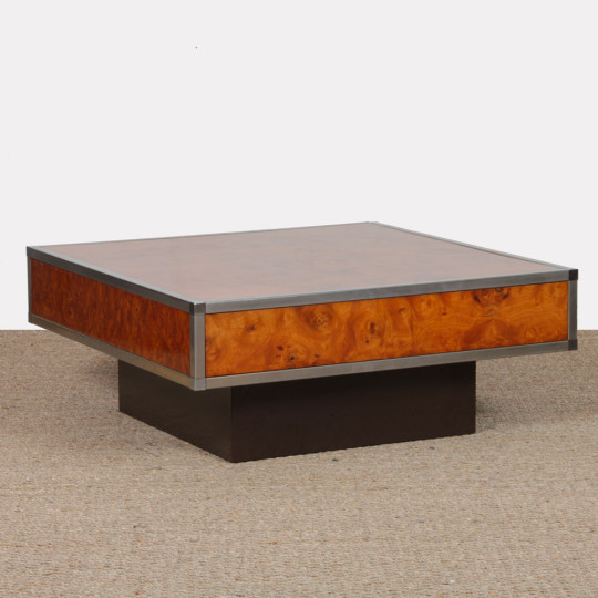 Table basse carrée en bois de loupe dans le goût de Willy Rizzo, 1970 - 