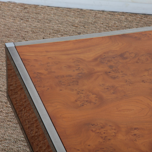 Square burl wood coffee table in the style of Willy Rizzo, 1970 - 