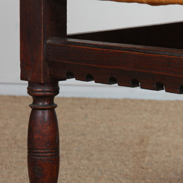 Set of 4 straw-seated chairs in solid oak, 1950 - 