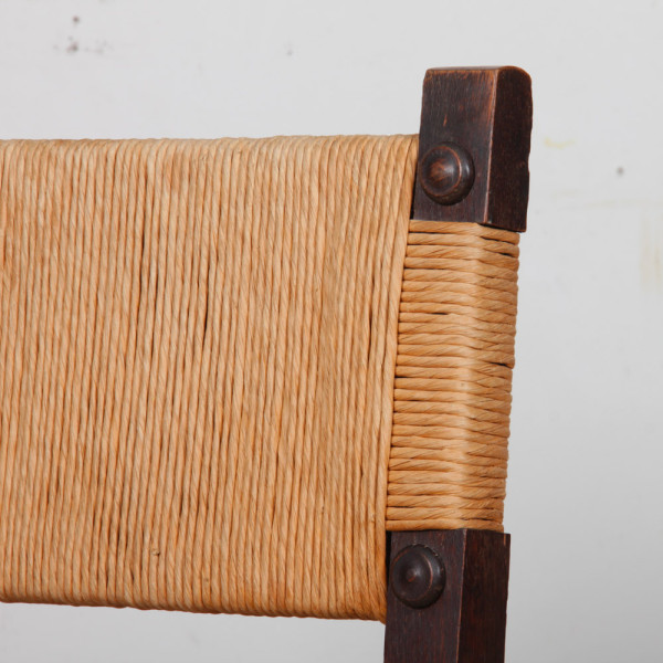 Set of 4 straw-seated chairs in solid oak, 1950 - 