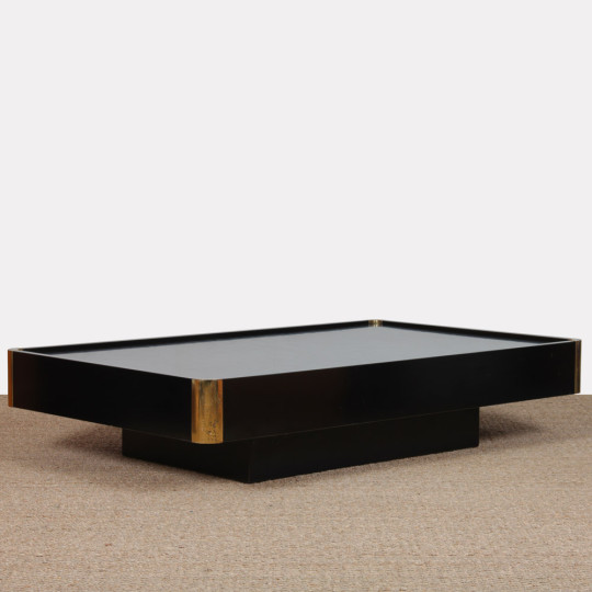 Table basse en bois et laiton attribuée à Willy Rizzo, 1970 - 