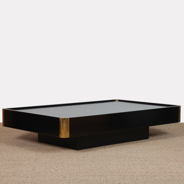 Table basse en bois et laiton attribuée à Willy Rizzo, 1970 - 
