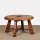 Round coffee table in solid oak and wrought iron, 1950 - 