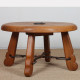 Table basse ronde en chêne massif et fer forgé, 1950 - 
