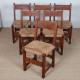 Ensemble de 6 chaises paillées en bois, travail français, 1950 - 