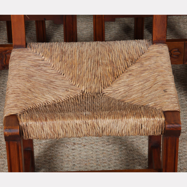 Set of 6 wooden wicker chairs, French craftsmanship, 1950 - 