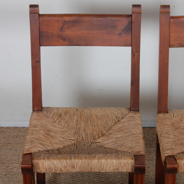 Ensemble de 6 chaises paillées en bois, travail français, 1950 - 