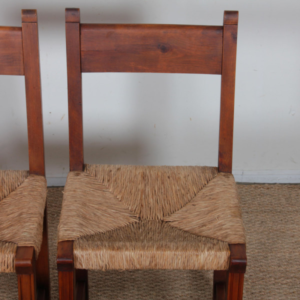 Set of 6 wooden wicker chairs, French craftsmanship, 1950 - 