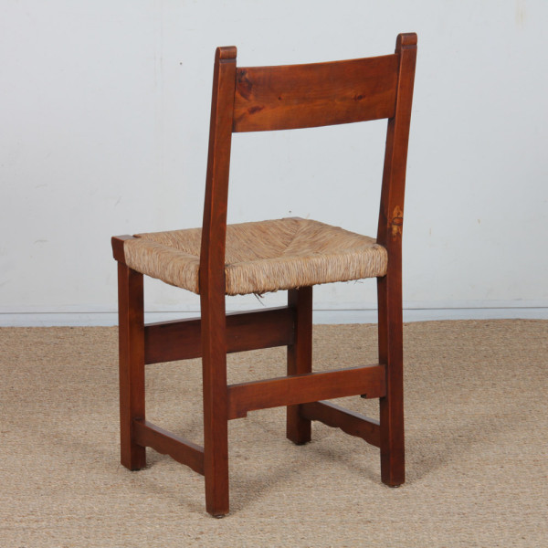 Ensemble de 6 chaises paillées en bois, travail français, 1950 - 