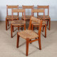 Suite de 6 chaises paillées en orme massif, travail français, 1950 - 