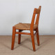 Set of 6 chairs with straw seats, made of solid elm, French craftsmanship, 1950 - 