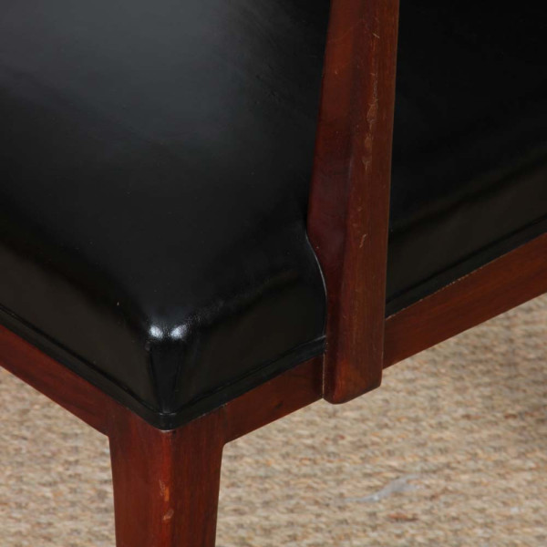 A pair of vintage wooden armchairs upholstered in imitation leather from the 1950s - 