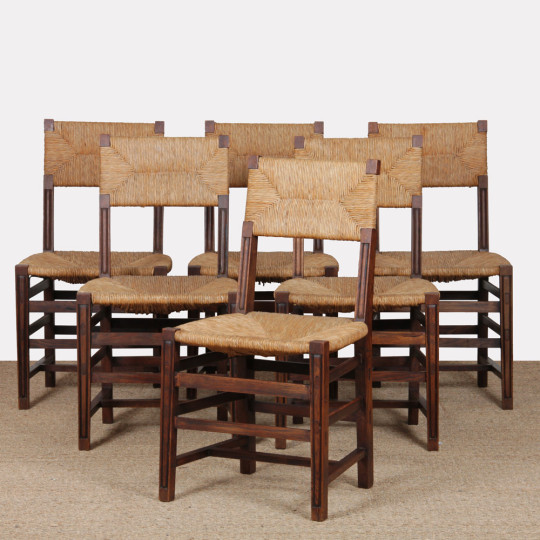 Set of 6 oak wicker chairs, French craftsmanship, 1950 - 