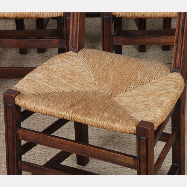Ensemble de 6 chaises paillées en chêne, travail français, 1950 - 