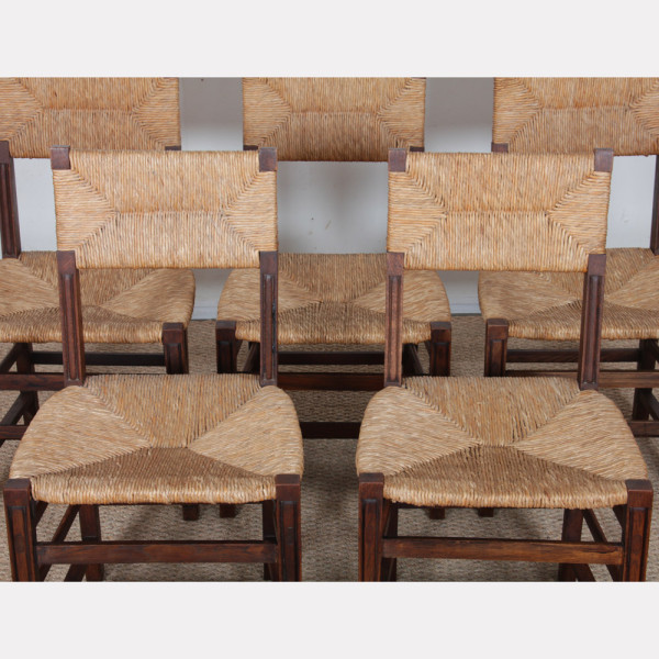 Set of 6 oak wicker chairs, French craftsmanship, 1950 - 