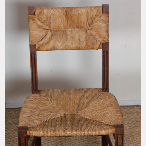 Set of 6 oak wicker chairs, French craftsmanship, 1950 - 