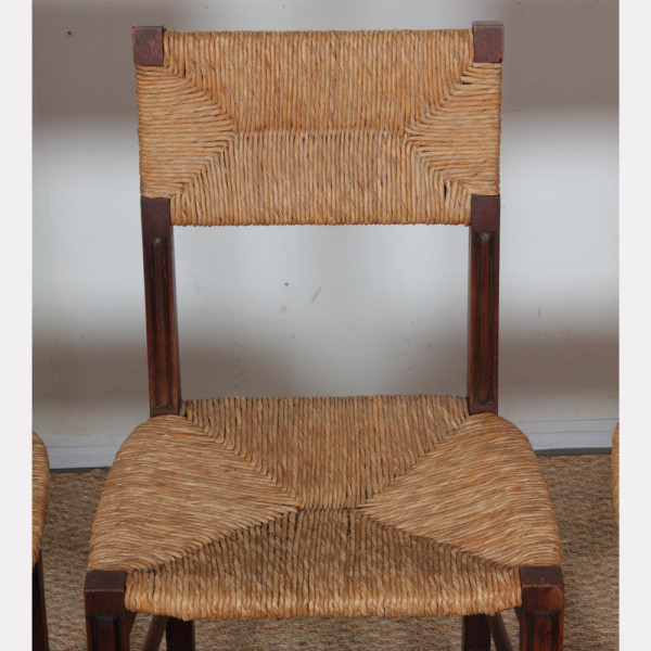 Set of 6 oak wicker chairs, French craftsmanship, 1950 - 