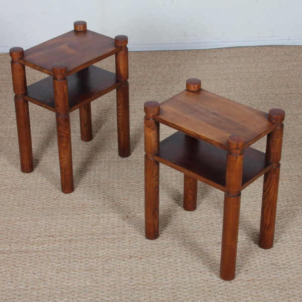 Pair of bedside tables/end tables in solid elm, 1950s–60s - 