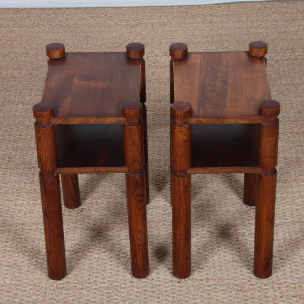 Pair of bedside tables/end tables in solid elm, 1950s–60s - 