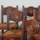 Suite de 6 chaises paillées en bois massif, travail français, 1940 - 