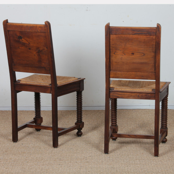 Pair of solid wood wicker chairs, French craftsmanship, 1940 - 