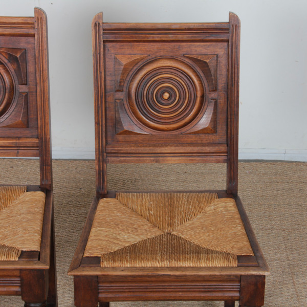 Pair of solid wood wicker chairs, French craftsmanship, 1940 - 