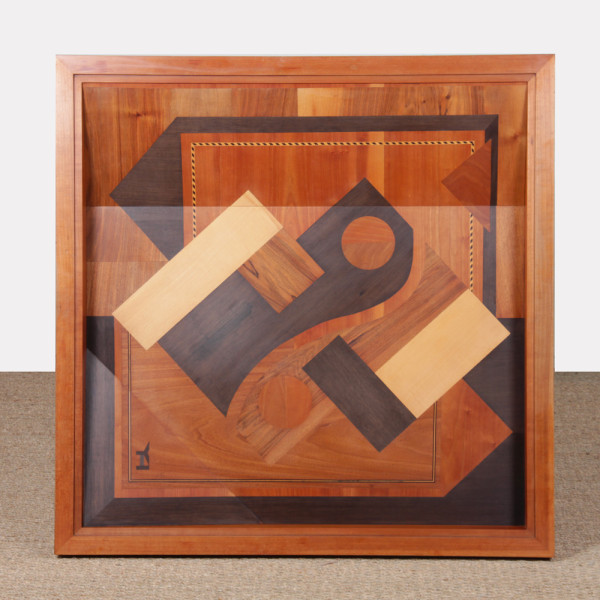 Square coffee table, handcrafted marquetry, 1985 - 