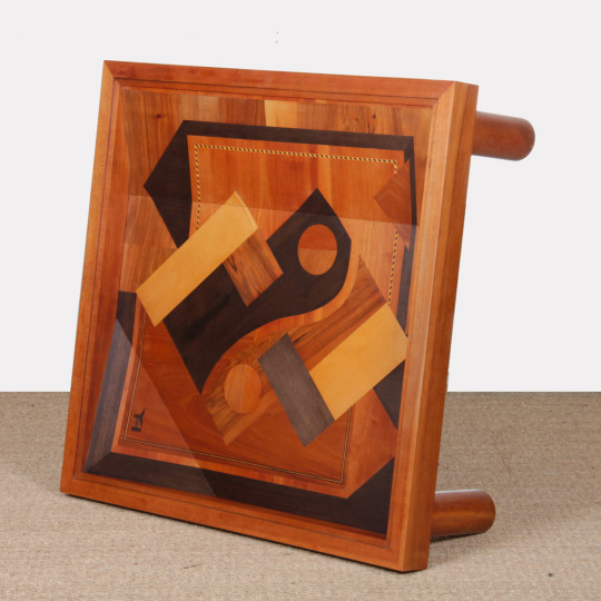 Square coffee table, handcrafted marquetry, 1985 - 