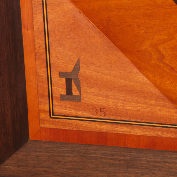 Square coffee table, handcrafted marquetry, 1985 - 