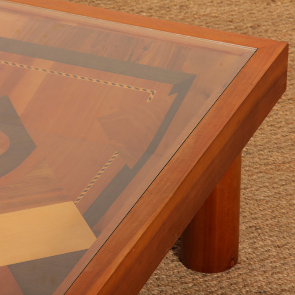 Square coffee table, handcrafted marquetry, 1985 - 