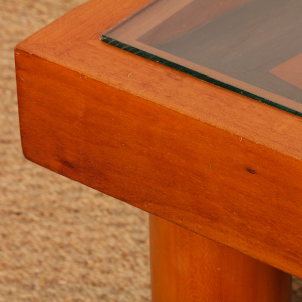 Square coffee table, handcrafted marquetry, 1985 - 