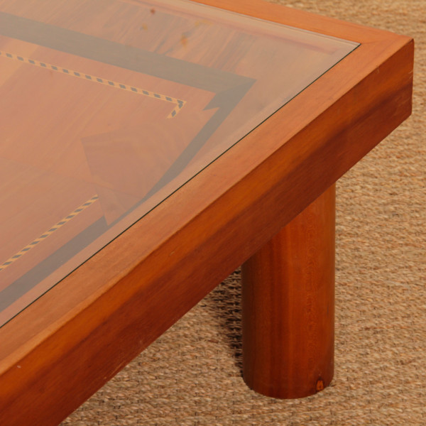 Square coffee table, handcrafted marquetry, 1985 - 