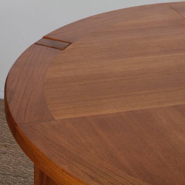 Table de repas ronde extensible en bois éditée par Monopoly, 1970 - 