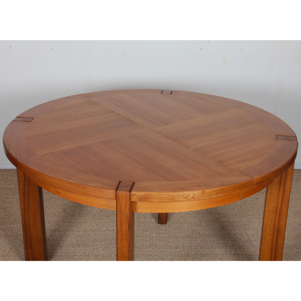 Table de repas ronde extensible en bois éditée par Monopoly, 1970 - 