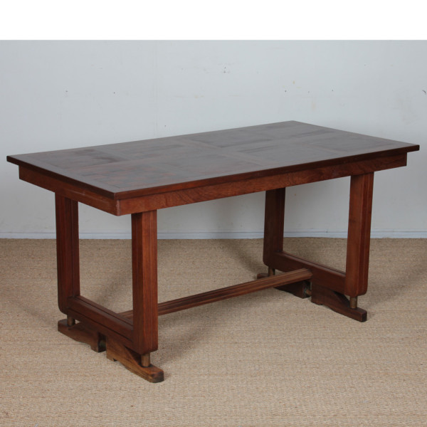 Wood and brass dining table, made in France, 1940 - 