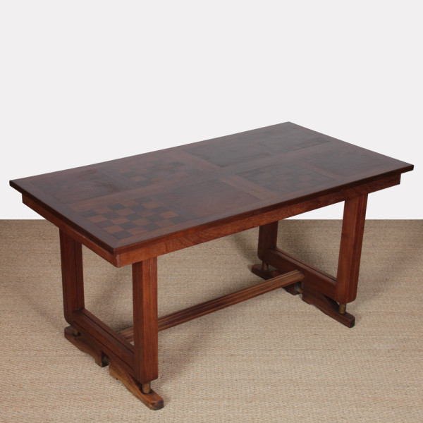Table de repas en bois et laiton, travail français, 1940 - 