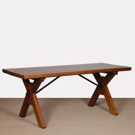 Solid oak dining table, made in France, 1960 - 