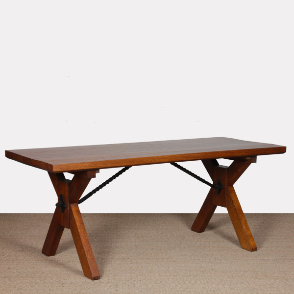 Solid oak dining table, made in France, 1960 - 
