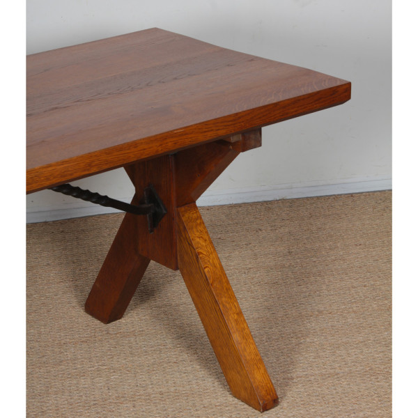 Table de repas en chêne massif, travail français, 1960 - 