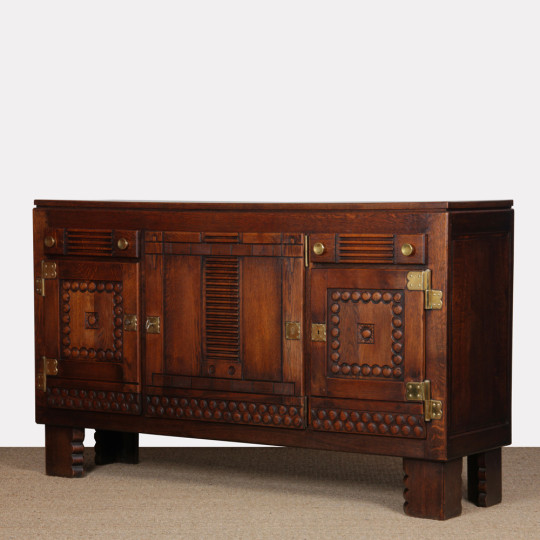 Oak and brass sideboard in the style of Charles Dudouyt, 1940 - 