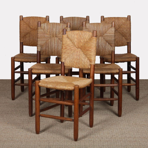 Série de 6 chaises, modèle Bauche n°19, par Charlotte Perriand, 1950 - 