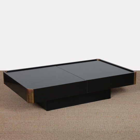 Table basse en bois et laiton attribuée à Willy Rizzo, 1970 - 