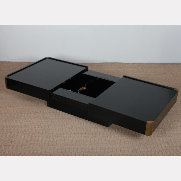 Table basse en bois et laiton attribuée à Willy Rizzo, 1970 - 